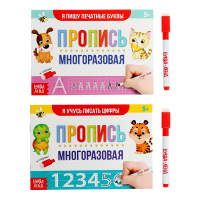 Набор многоразовых книг с маркером 2 шт. «Напиши и сотри. Пишем буквы и цифры», 12 стр. - «globural.ru» - Чайковский