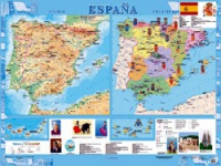 Настенная карта Испании на испанском языке  физическая + политическая (учебная) - «globural.ru» - Чайковский