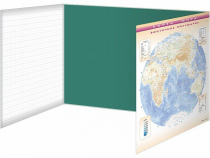 Доска аудиторная, меловая, магнитно-маркерная, трехэлементная (клетка, линейка, пропись, карта мира) + комплект тематических магнитов - «globural.ru» - Чайковский