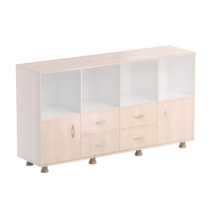 Шкаф-стеллаж верхняя часть без дверок, нижняя часть с 4 - мя ящиками и 2-мя дверками (бук/белый) - «globural.ru» - Чайковский