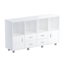 Шкаф-стеллаж верхняя часть без дверок, нижняя часть с 4 - мя ящиками и 2-мя дверками (белый) - «globural.ru» - Чайковский