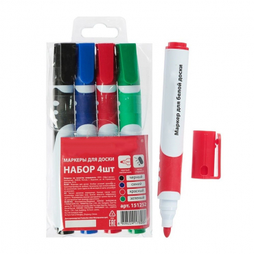 Набор маркеров для доски 4 цвета, 5.0 мм с резиновой вставкой - «globural.ru» - Чайковский