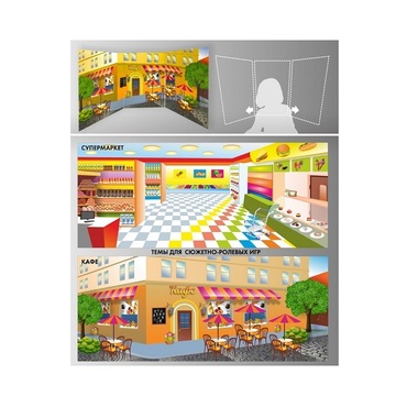 Стенд для сюжетно-ролевых игр 2-х сторонний (супермаркет, кафе) - «globural.ru» - Чайковский